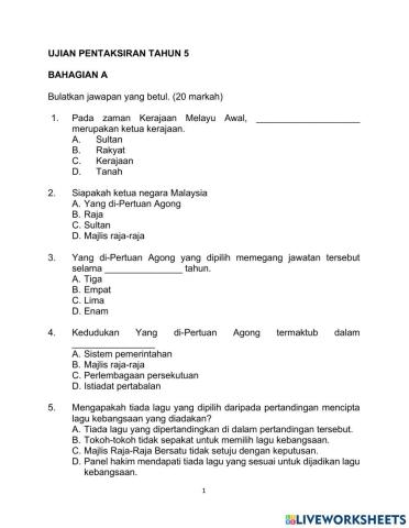 Ujian pentaksiran sejarah tahun 5