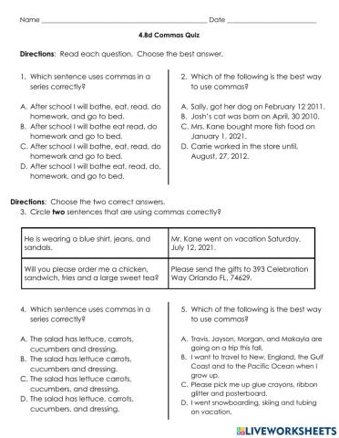 Commas Quiz