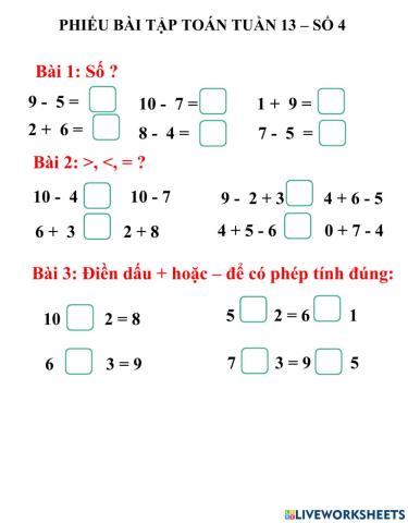 Phiếu bài tập Toán tuần 13 - số 4