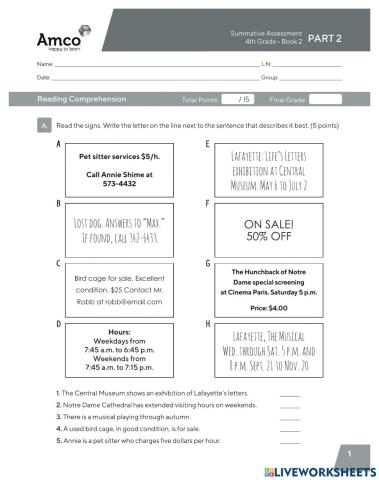 Reading and LIstening B2 4th Grade