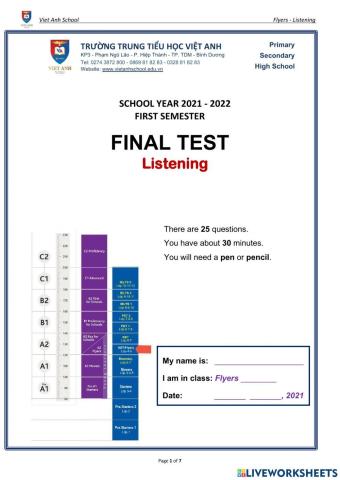 Flyers Listening Test practice 1