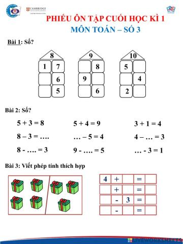 Phiếu ôn tập cuối kì 1 môn toán số 3