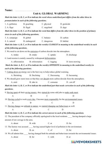 Unit 6: Global Warming