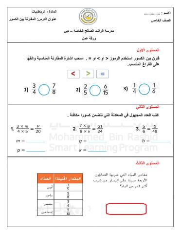 المقارنة بين الكسور