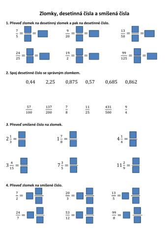 Zlomky, desetinná čísla a smíšená čísla