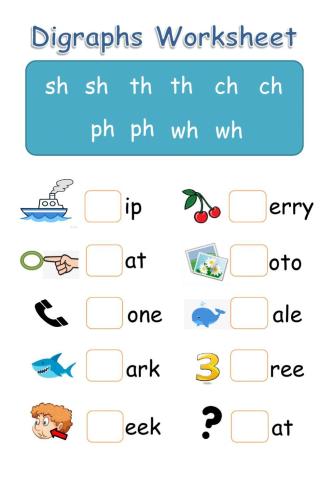 Digraphs - SH, TH, CH, PH, WH