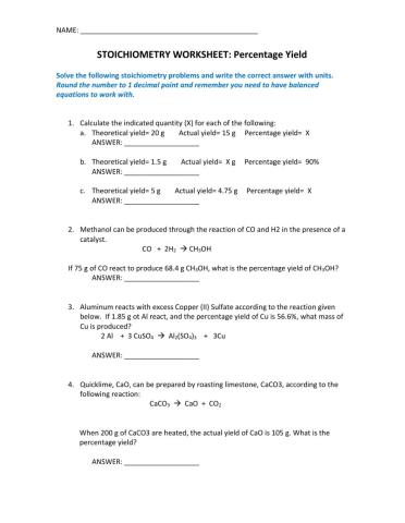 Percentage yield exercises