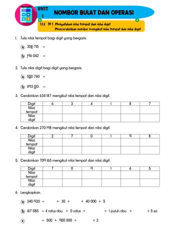 1.1.2 Nilai Tempat dan Nilai Digit (Matematik Tahun 5)