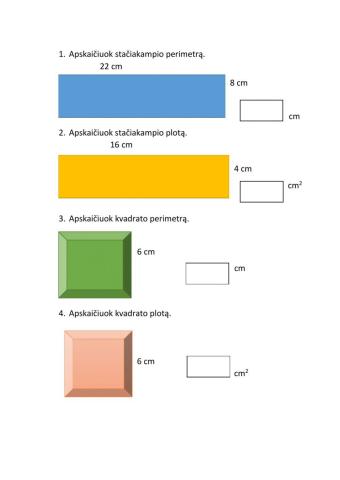 Ploto ir perimetro skaičiavimo uždaviniai
