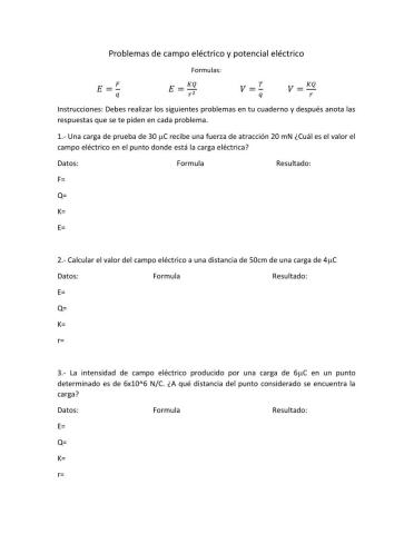 Ejercicios de campo y potencial eléctrico