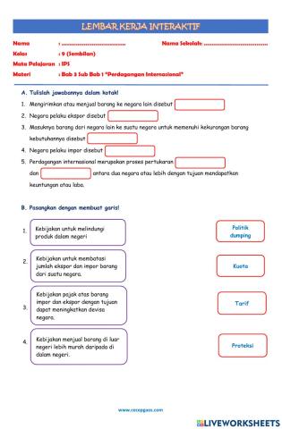 LKS Interaktif IPS Kelas 9 Bab 3 Subbab 1 Perdagangan Internasional