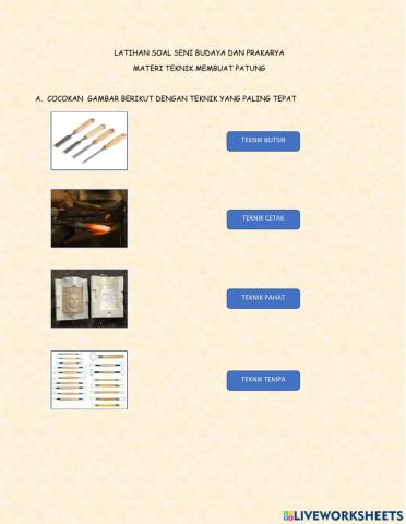 Latihan soal sbdp teknik pembuatan patung