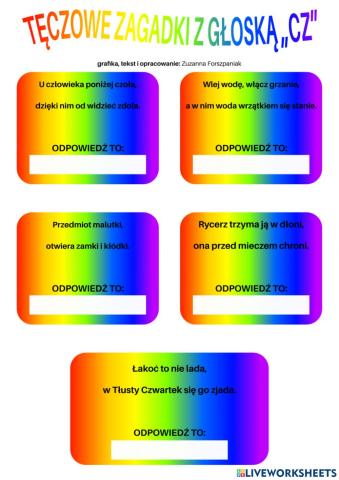 Tęczowe zagadki z głoską „cz”