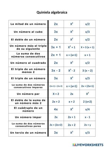 Quiniela algebraica