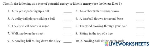 Kinetic energy vs. potential energy