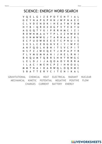 Energy wordsearch