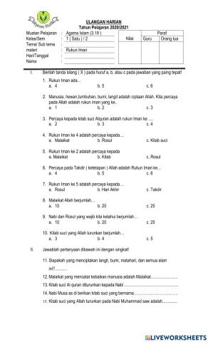 ULANGAN HARIAN AGAMA ISLAM