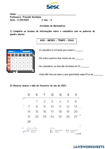 Atividade 1 - Matemática - Ficha online