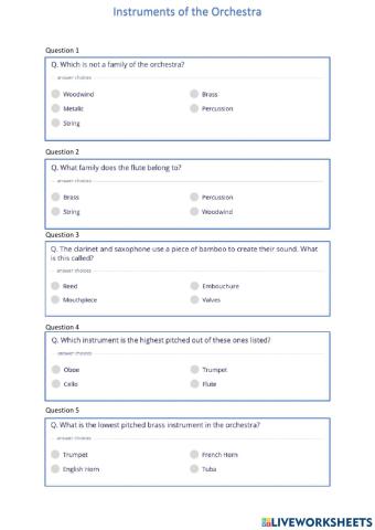 Instruments of The Orchestra UNIT ASSESSMENT