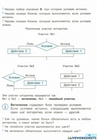 Различные участки алгоритма