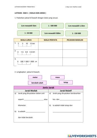 LATIHAN GEOGRAFI T2 : BAB1 SKALA DAN JARAK ( 2 BESTARI)