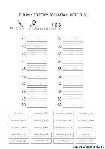 Escritura de números hasta el 60-ABN