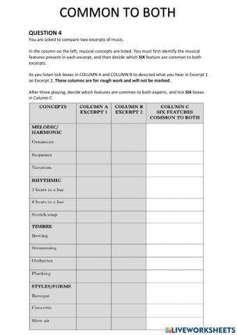 Music Practise Questions - COMMON TO BOTH 4