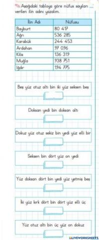 Doğal Sayıları Okuyorum-Yazıyorum