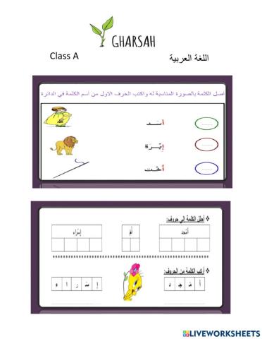 ورقة عمل اللغة العربية