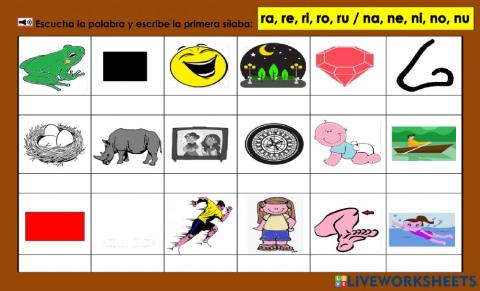 Escribe la primera sílaba de la -r- o de la -n-. -1