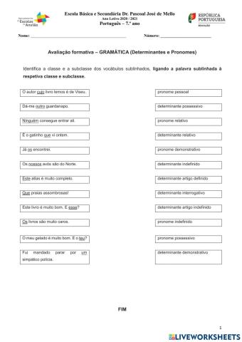 Ficha de avaliação formativa - gramática