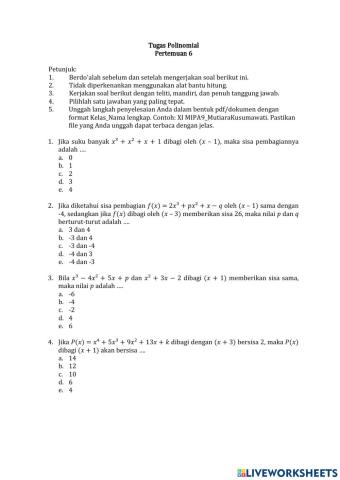 Tugas Polinomial Pertemuan 6