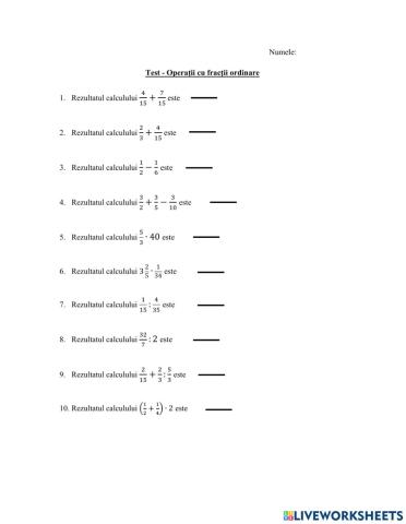 Operații cu fractii ordinare