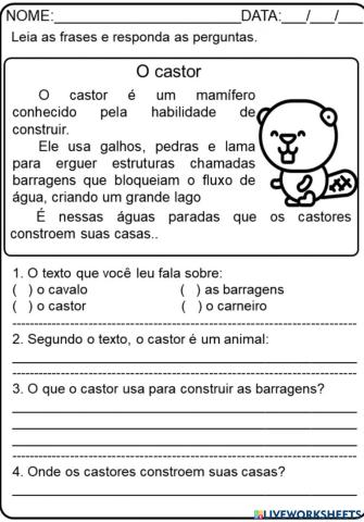 Interpretação de texto O castor