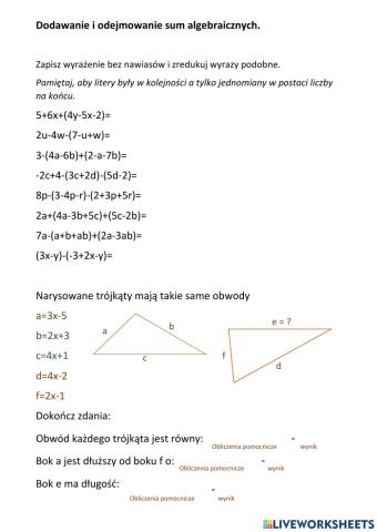 Dodawanie i odejmowanie sum algebraicznych