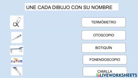 Une cada dibujo con su palabra. utensilios de una consulta  médica