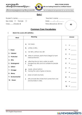 Adjectives describe environment