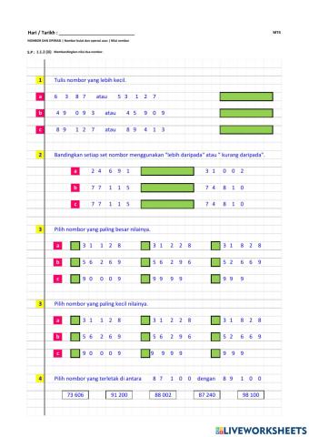 Matematik - Tahun 4 - Membanding nilai nombor