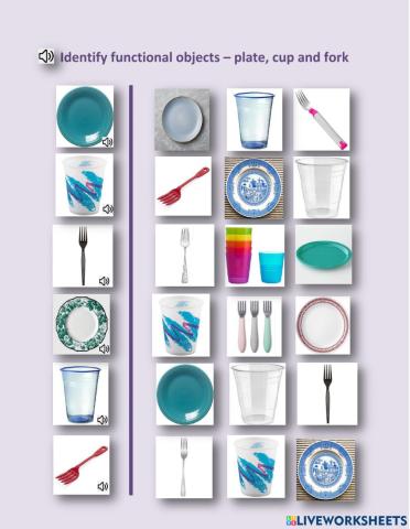 Indicate named picture -  cup, plate and fork - Neo(1.02), LN (1.02)