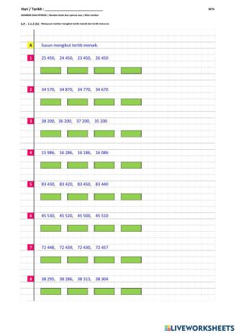 Matematik - Tahun 4 - Menyusun nombor mengikut tertib menaik dan tertib menurun