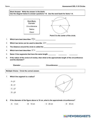 SOL 5.10 Circles Assessment