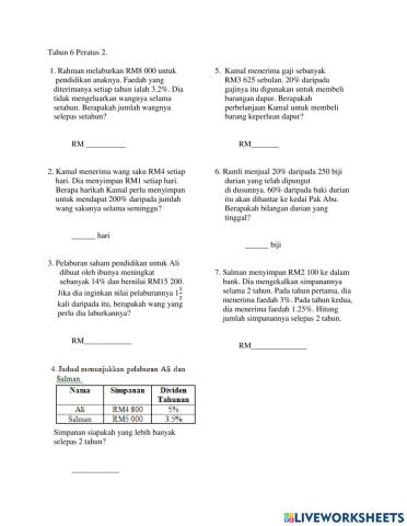 Matematik Tahun 6 : Peratus 2