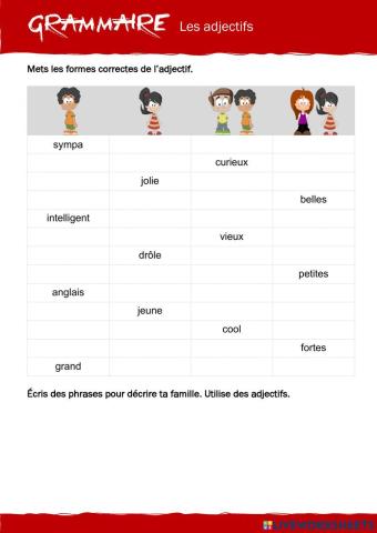 GRAMMAIRE - Adjectifs