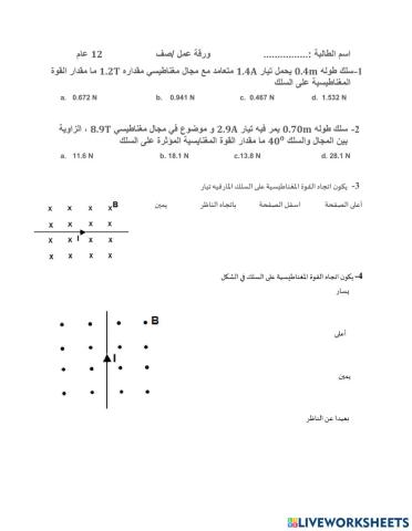 ورقة عمل قوة مغناطيسية