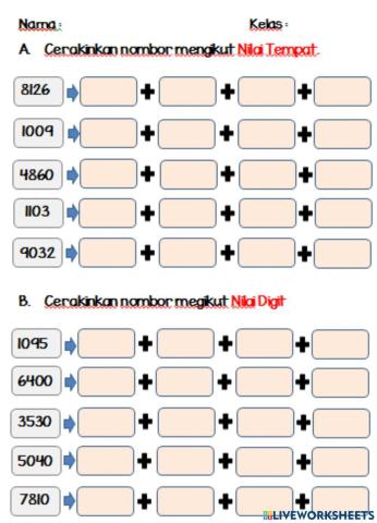 Cerakin nombor tahun 3