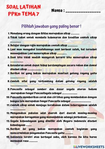 Latihan soal PPKn Tema 7 (2)