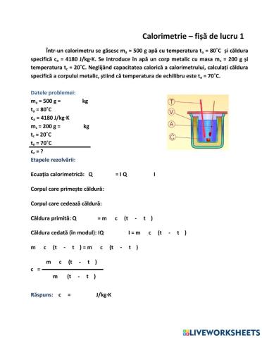 Calorimetrie - Fisă de lucru 1