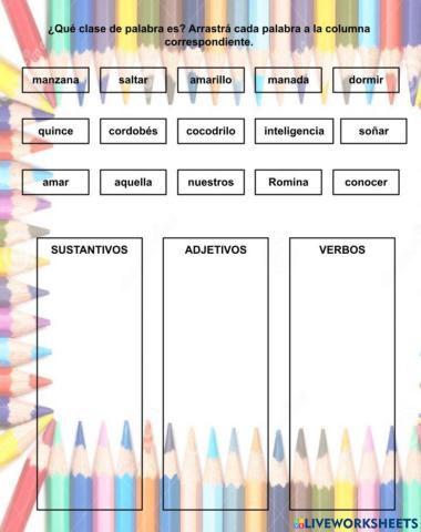 Clases de palabras: sustantivos, adjetivos y verbos