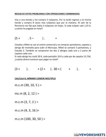 Problemas con operaciones combinadas