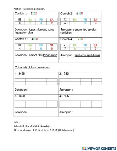 Matematik tahun 3 - Menulis dalam angka dan perkataan 